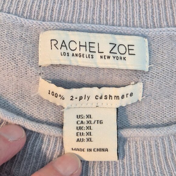 Rachel Zoe 100% 2-ply cashmere sweater light blue with rolled neck size XL EUC - Picture 7 of 10